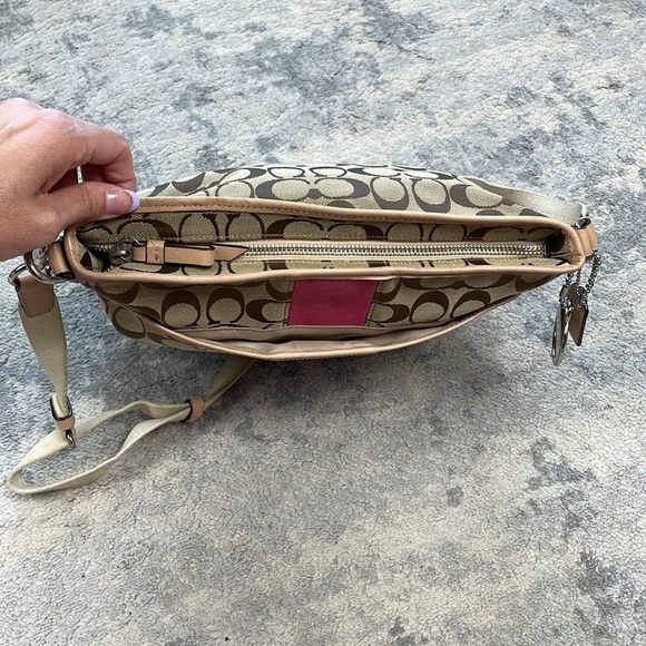 Coach Signature Stripe File Bag Crossbody Messenger Tan Pink F28502 - Picture 9 of 17